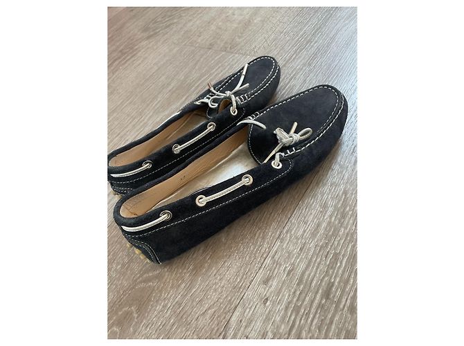 Mocassini Tod's Gommino in camoscio blu navy - vista 4