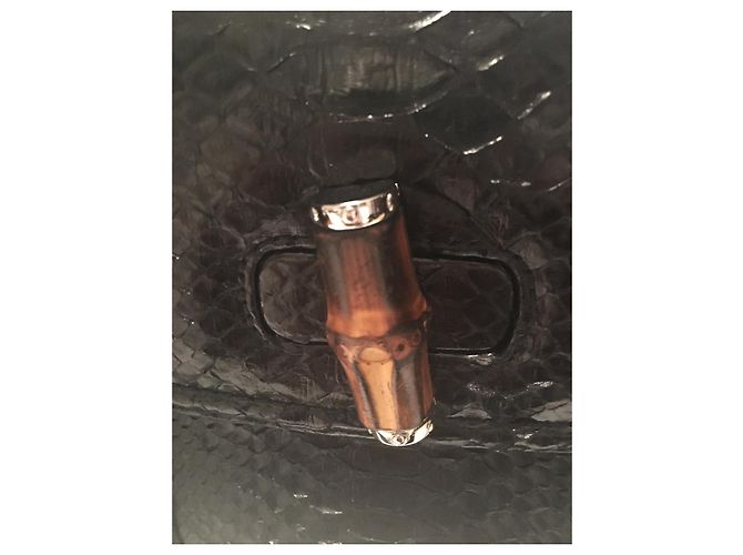 Gucci Bamboo Handtasche aus Pythonleder Schwarz Silber Hardware - Ansicht 14