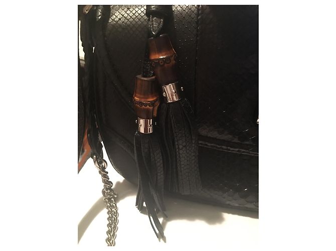 Gucci Bamboo Handtasche aus Pythonleder Schwarz Silber Hardware - Ansicht 19