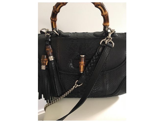 Gucci Bamboo Handtasche aus Pythonleder Schwarz Silber Hardware - Ansicht 2