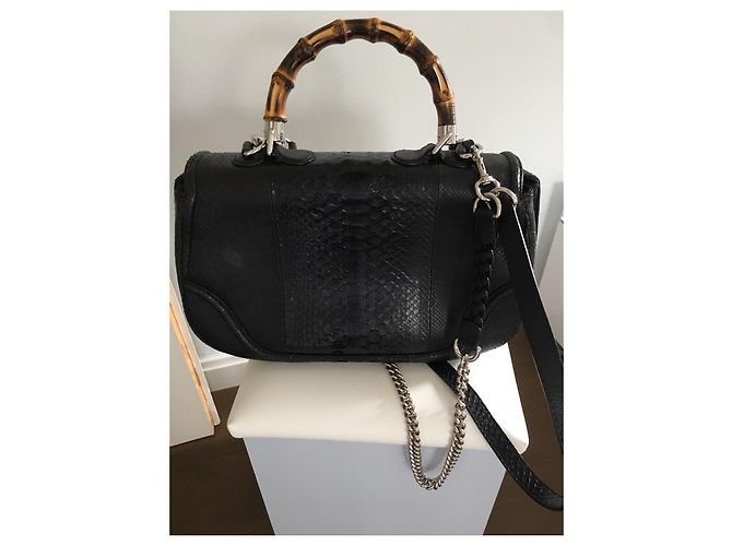 Gucci Bamboo Handtasche aus Pythonleder Schwarz Silber Hardware - Ansicht 3