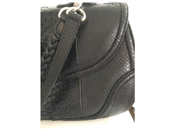 Gucci Bamboo Handtasche aus Pythonleder Schwarz Silber Hardware - Ansicht 5