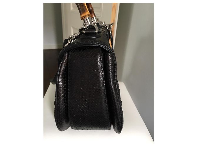 Gucci Bamboo Handtasche aus Pythonleder Schwarz Silber Hardware - Ansicht 6
