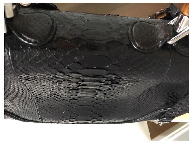 Gucci Bamboo Handtasche aus Pythonleder Schwarz Silber Hardware - Ansicht 8