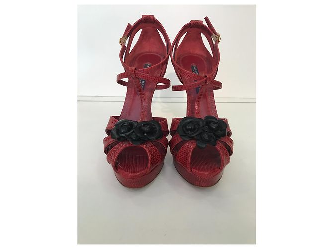 Décolleté aperte Ralph Lauren pelle rossa rose nere Rosso - vista 3