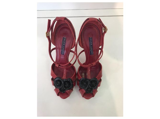 Décolleté aperte Ralph Lauren pelle rossa rose nere Rosso - vista 4