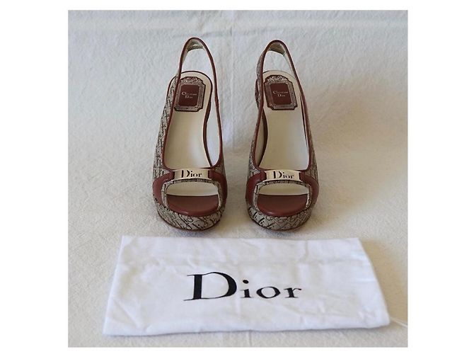 Sandali con zeppa Christian Dior Monogramma Marrone Beige - vista 2