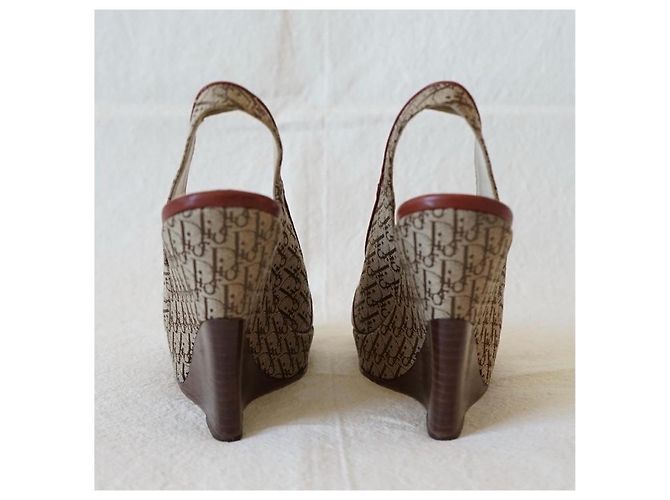 Sandali con zeppa Christian Dior Monogramma Marrone Beige - vista 3