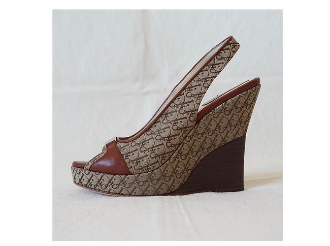 Sandali con zeppa Christian Dior Monogramma Marrone Beige - vista 4