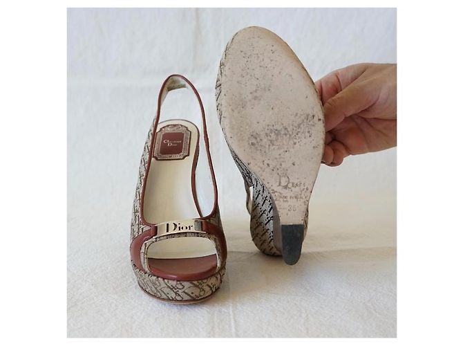 Sandali con zeppa Christian Dior Monogramma Marrone Beige - vista 5