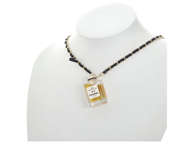 Chanel Gold Chanel No.5 Perfume Bottle Necklace Black Golden - view 5