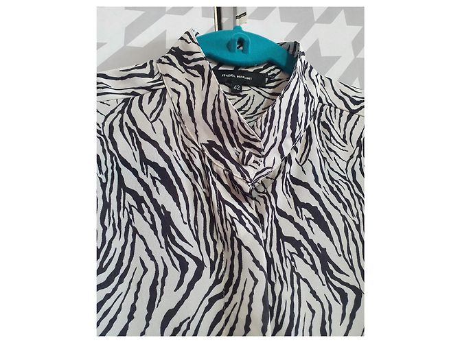 Camisa Isabel Marant Cade de seda estampada manga larga Negro Blanco - vista 2