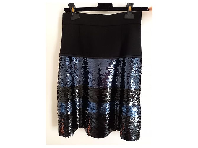 Gonna Louis Vuitton in seta nera e blu ricamata con paillettes Nero - vista 2