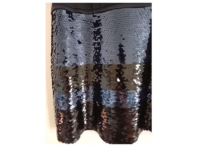 Gonna Louis Vuitton in seta nera e blu ricamata con paillettes Nero - vista 3