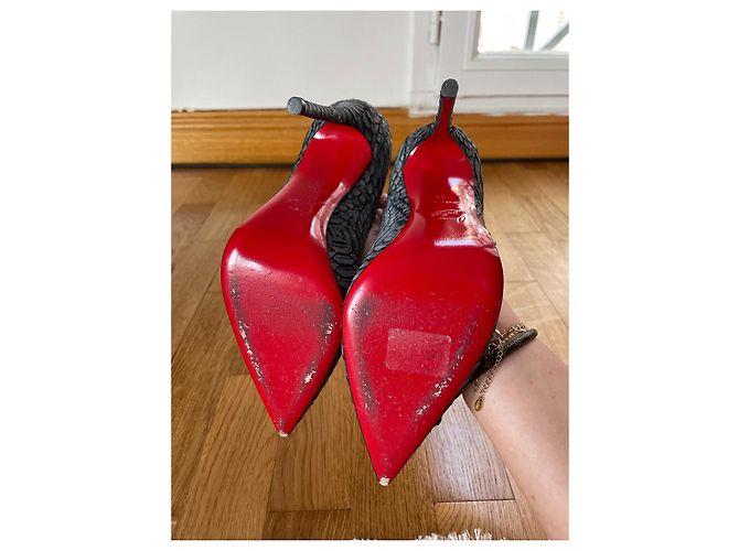 Christian Louboutin So Kate Watersnake nabuk geometrico chiaro nero 120 MM Grigio antracite - vista 12