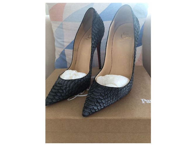 Christian Louboutin So Kate Watersnake nabuk geometrico chiaro nero 120 MM Grigio antracite - vista 4