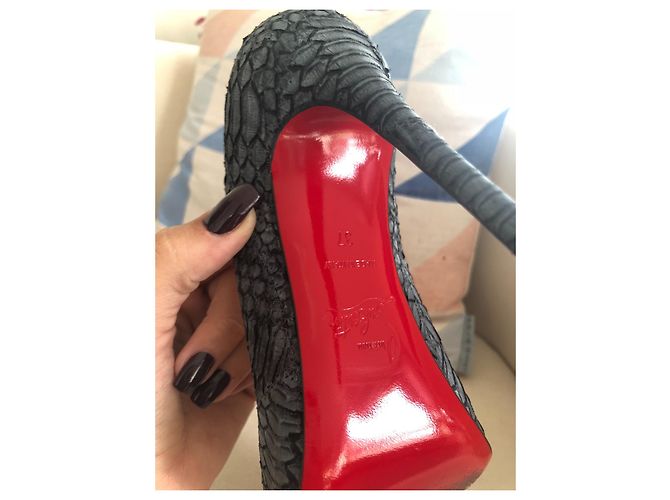 Christian Louboutin So Kate Watersnake nabuk geometrico chiaro nero 120 MM Grigio antracite - vista 7