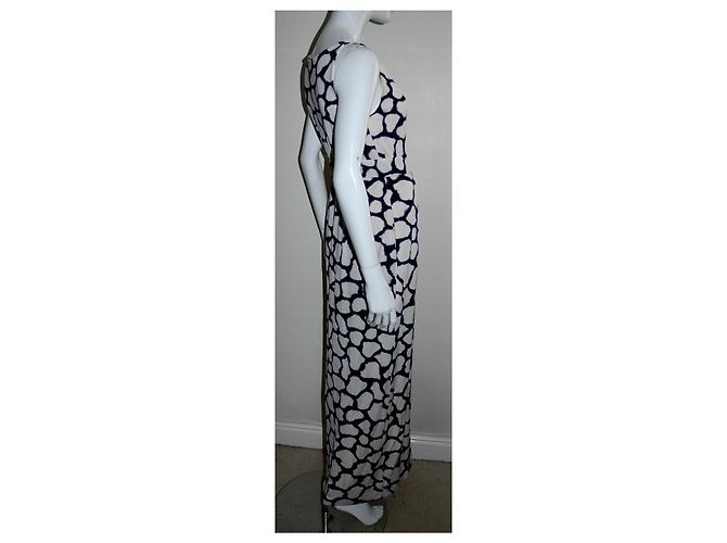 Diane Von Furstenberg Dvf Marlene vestido largo de seda con estampado shibori Blanco Azul - vista 5