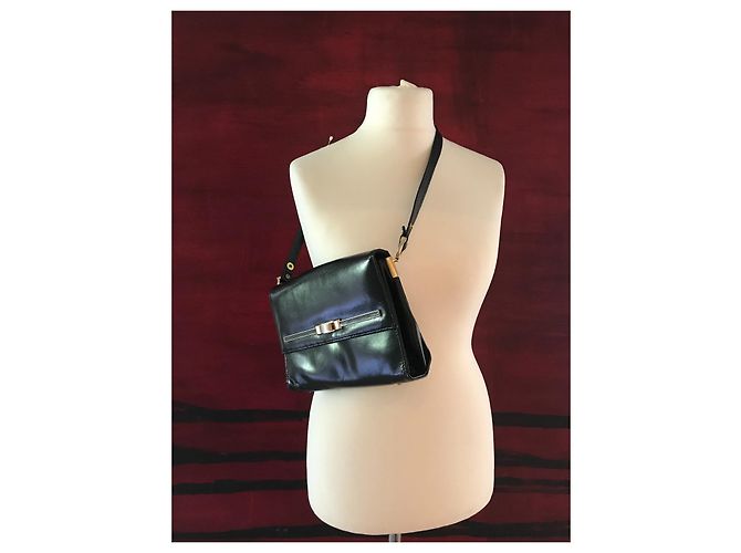 Vintage 1960s Schwarze Ledertasche - Ansicht 15