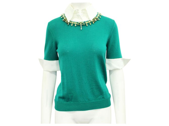 Mary Katrantzou Jersey de lana verde con cuello blanco y adornos - vista 2