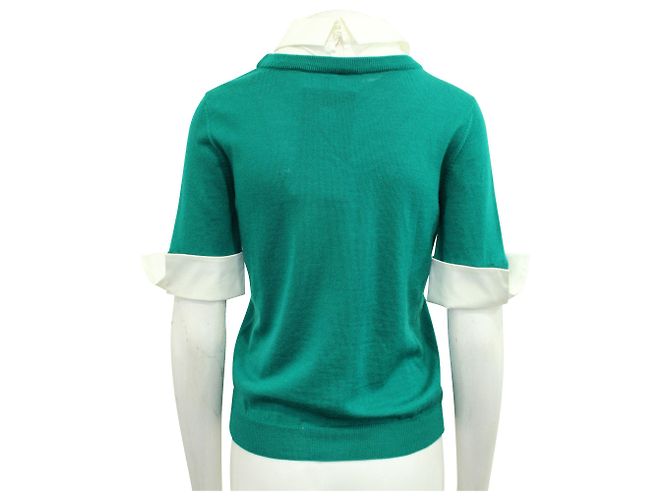 Mary Katrantzou Jersey de lana verde con cuello blanco y adornos - vista 3