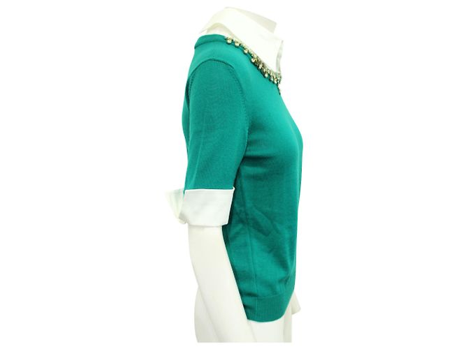 Mary Katrantzou Jersey de lana verde con cuello blanco y adornos - vista 4
