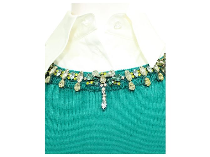 Mary Katrantzou Jersey de lana verde con cuello blanco y adornos - vista 5