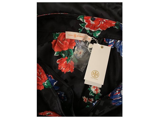 Falda Tory Burch de seda jacquard azul marino con motivos florales Multicolor - vista 3