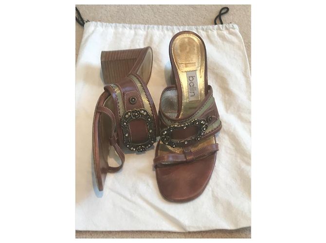 Ballin Brown Leather Mules with Pink Glass Buckle - view 3
