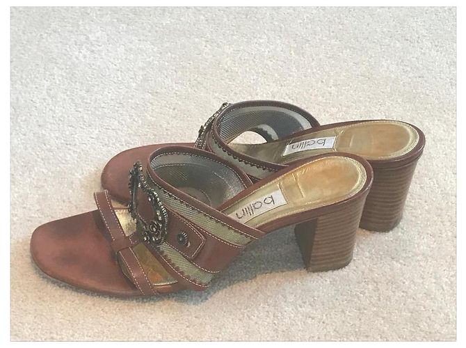 Ballin Brown Leather Mules with Pink Glass Buckle - view 4