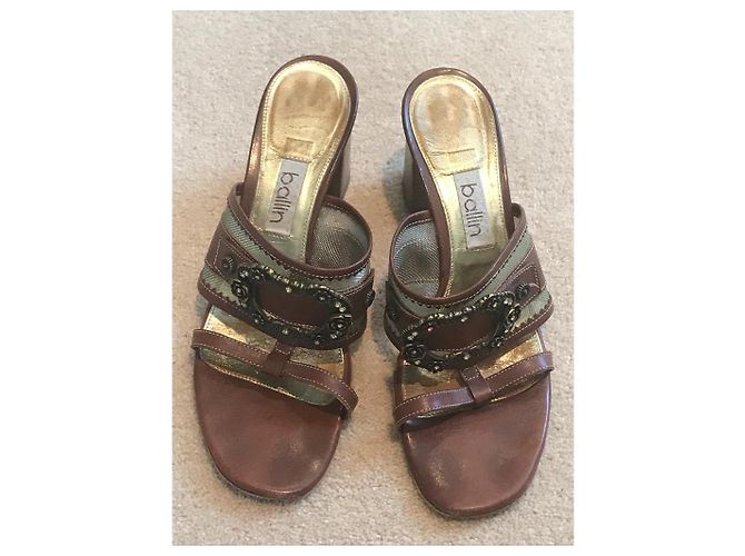 Ballin Brown Leather Mules with Pink Glass Buckle - view 5