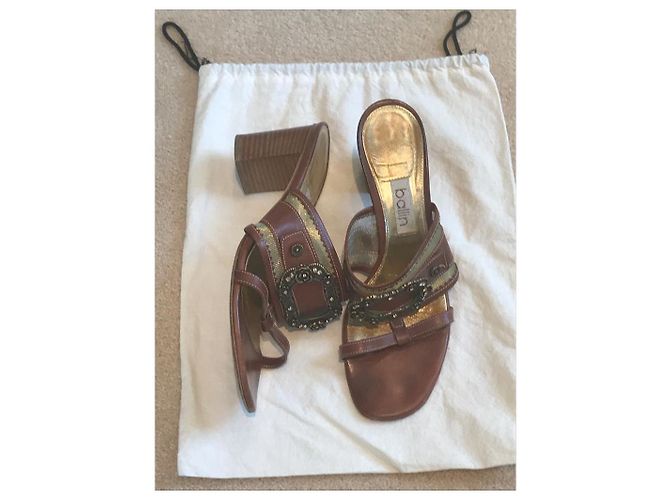 Ballin Brown Leather Mules with Pink Glass Buckle - view 6