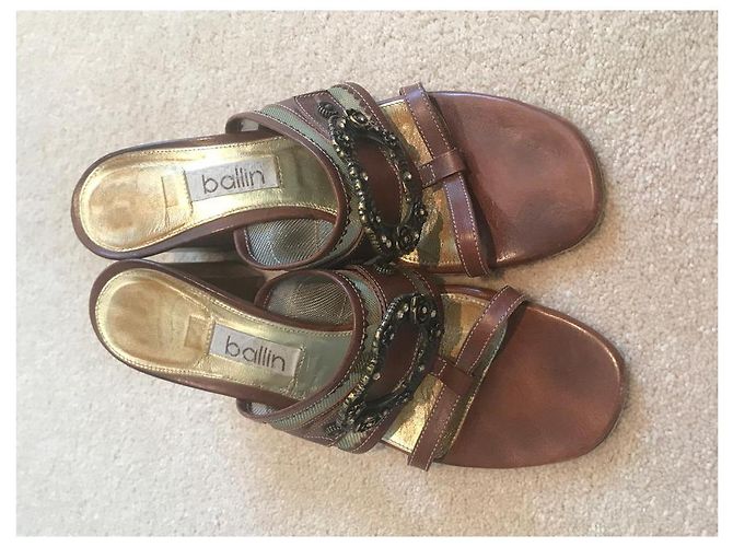 Ballin Brown Leather Mules with Pink Glass Buckle - view 9
