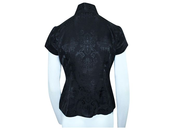 Shanghai Tang Camicia goffrata in seta nera stile Cheongsam Nero - vista 3