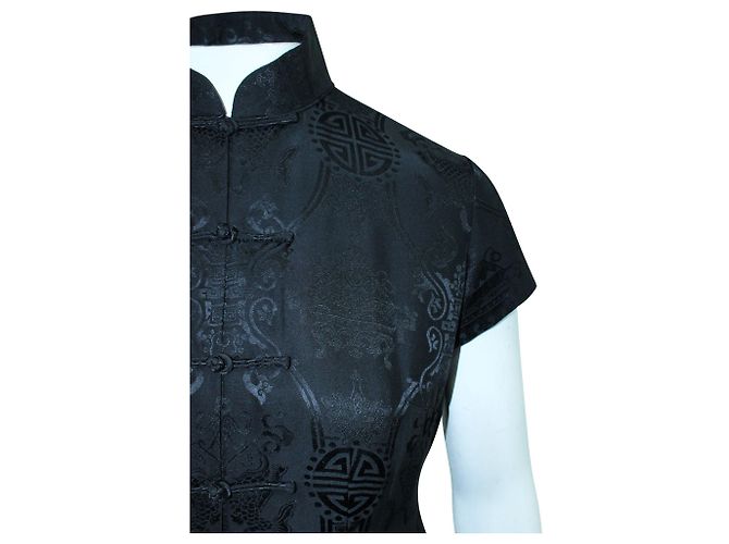 Shanghai Tang Camicia goffrata in seta nera stile Cheongsam Nero - vista 5