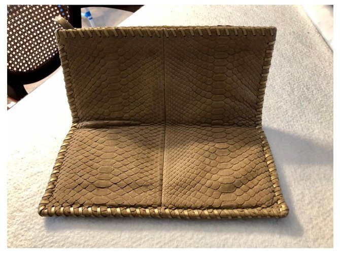 Pochette Chanel in Pitone Marrone Beige - vista 2