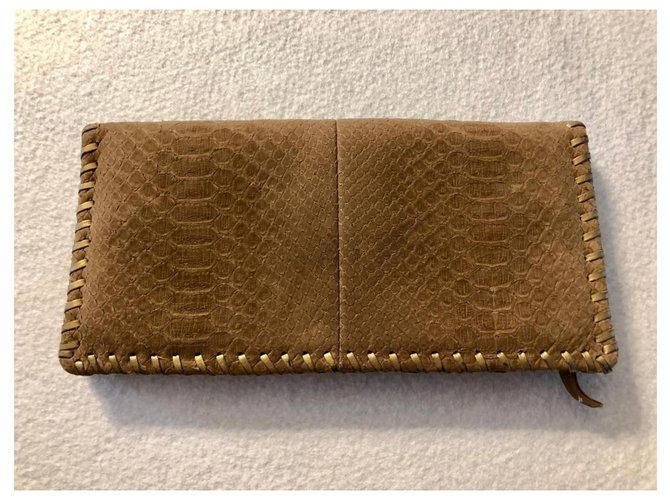 Pochette Chanel in Pitone Marrone Beige - vista 3
