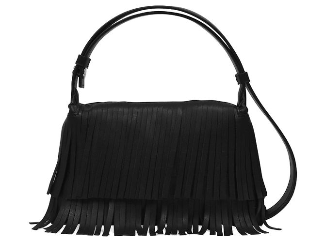 Simon Miller Borsa Mini Puffin Fringe In Pelle Vegan Nera Nero - vista 3