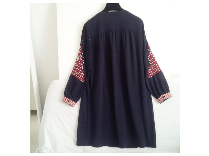 Nina Kaufmann Ballonärmel, besticktes Kleid. Größe L. Rot Roh Marineblau - Ansicht 7