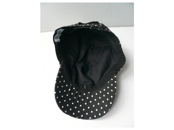 MAISON MICHEL New berretto nero con pois bianchi cotone TL - vista 4