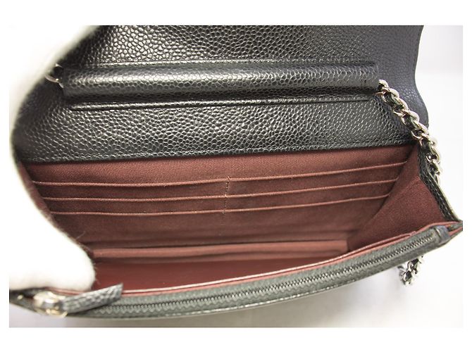 Wallet On Chain CHANEL Portafoglio con caviale su catena WOC Borsa a tracolla nera con tracolla Nero - vista 10