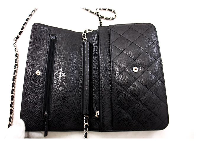 Wallet On Chain CHANEL Portafoglio con caviale su catena WOC Borsa a tracolla nera con tracolla Nero - vista 11
