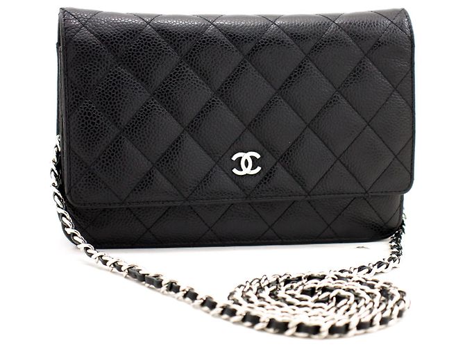 Wallet On Chain CHANEL Portafoglio con caviale su catena WOC Borsa a tracolla nera con tracolla Nero - vista 2
