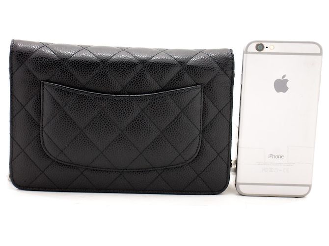 Wallet On Chain CHANEL Portafoglio con caviale su catena WOC Borsa a tracolla nera con tracolla Nero - vista 3