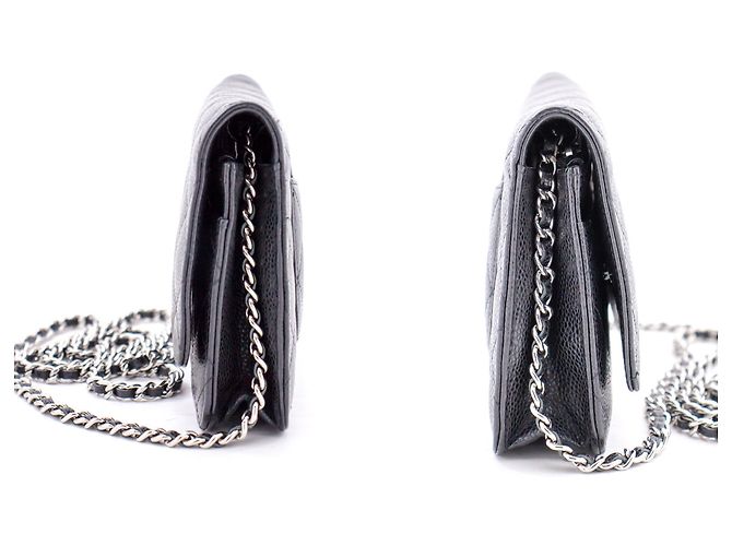 Wallet On Chain CHANEL Portafoglio con caviale su catena WOC Borsa a tracolla nera con tracolla Nero - vista 5