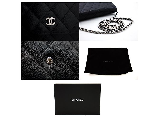 Wallet On Chain CHANEL Portafoglio con caviale su catena WOC Borsa a tracolla nera con tracolla Nero - vista 7