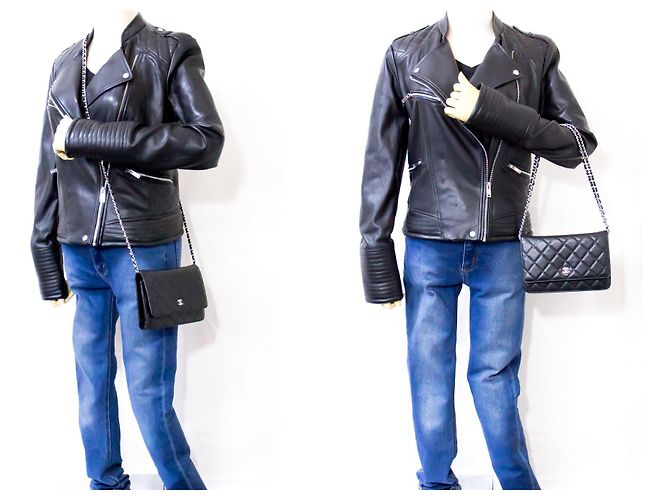 Wallet On Chain CHANEL Portafoglio con caviale su catena WOC Borsa a tracolla nera con tracolla Nero - vista 12