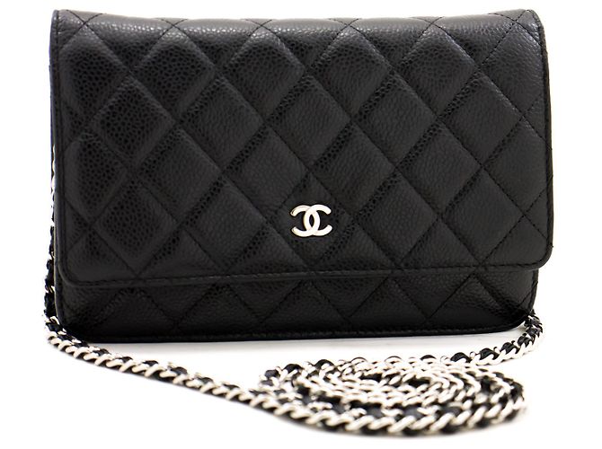Wallet On Chain CHANEL Portafoglio con caviale su catena WOC Borsa a tracolla nera con tracolla Nero - vista 2