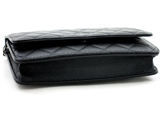 Wallet On Chain CHANEL Portafoglio con caviale su catena WOC Borsa a tracolla nera con tracolla Nero - vista 4