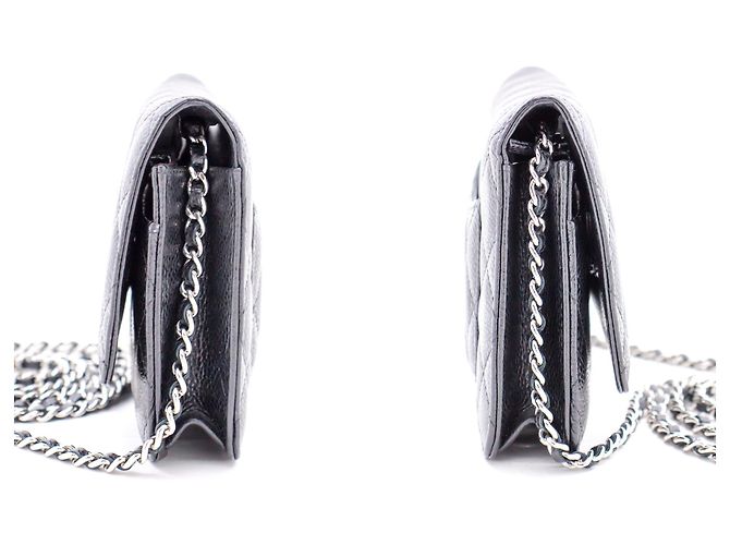 Wallet On Chain CHANEL Portafoglio con caviale su catena WOC Borsa a tracolla nera con tracolla Nero - vista 5